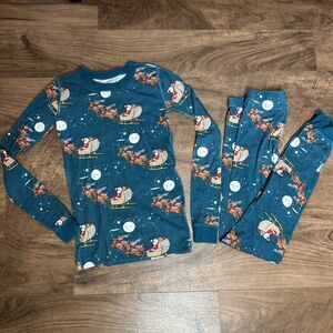 Hanna Andersen Pajama Set Boys Sz 12 Organic Cotton Santa Sleigh Full Moon Long